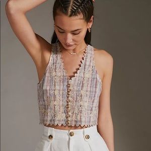 NWT Anthropologie Plaid Button-Front Vest Size 14